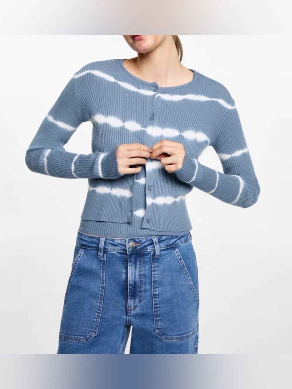 Zara Cardigan Light Blue Ribbed Button-Front Size S